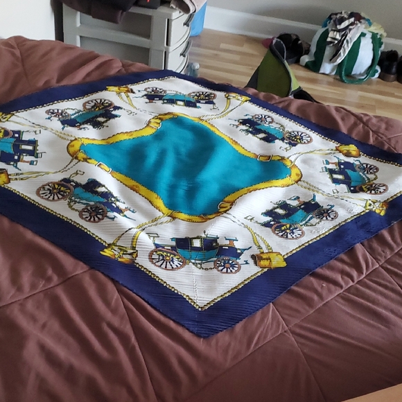 Teal and Navy Plisse Carriage Design Scarf